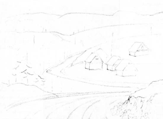 Зимний пейзаж набросок легкий