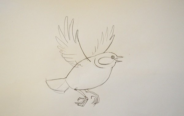 Синица летит рисованная