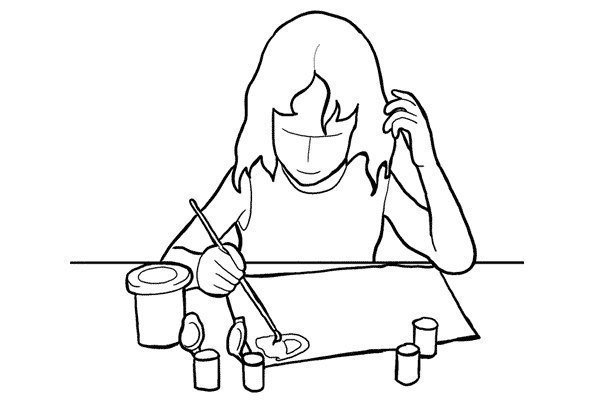 Человек сидит за столом рисунок