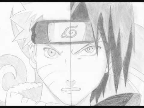 Нарисовать Наруто и Саске карандашом