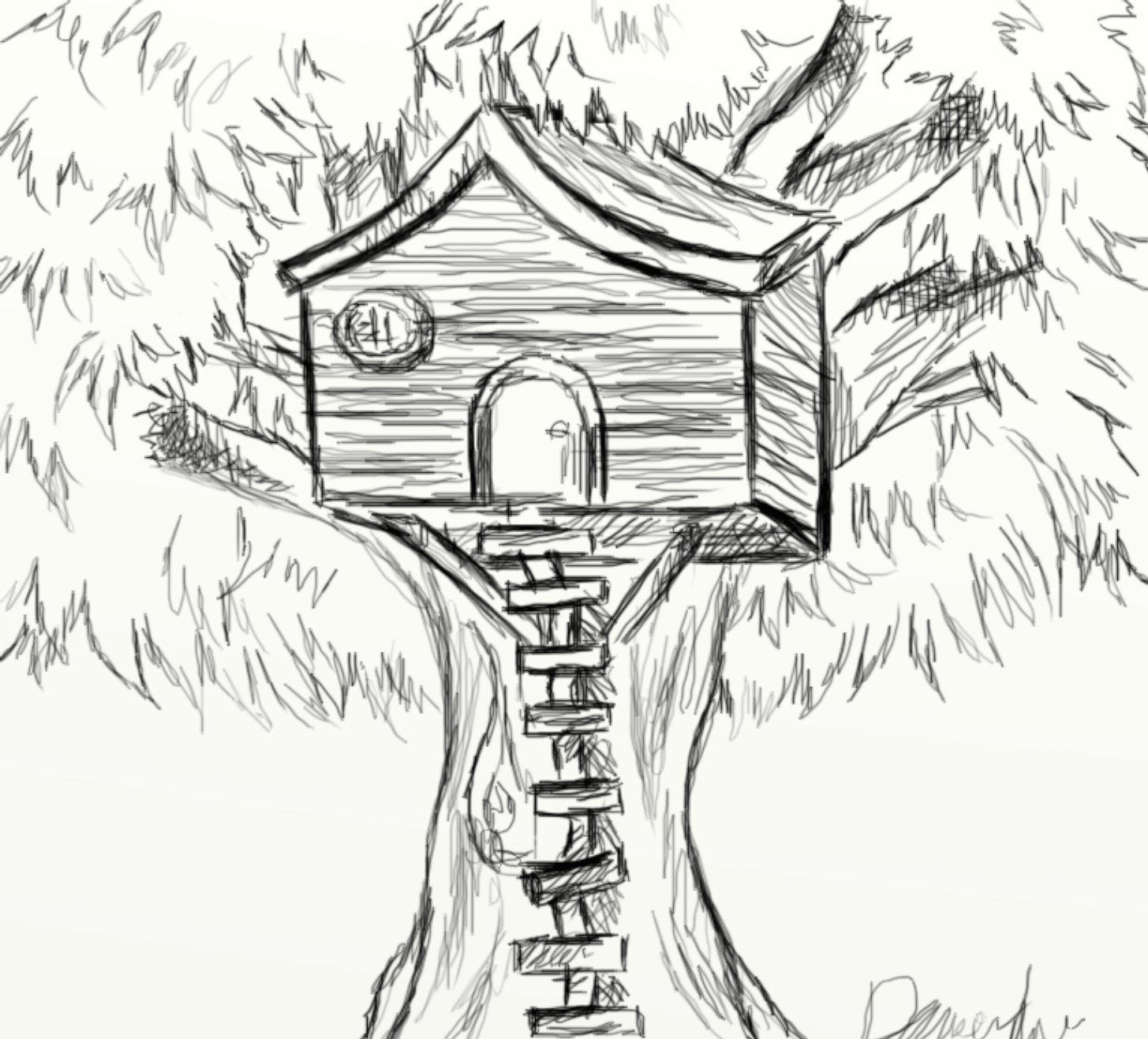 Домик на дереве для срисовки
