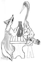 Раскраска "лиса и журавль"