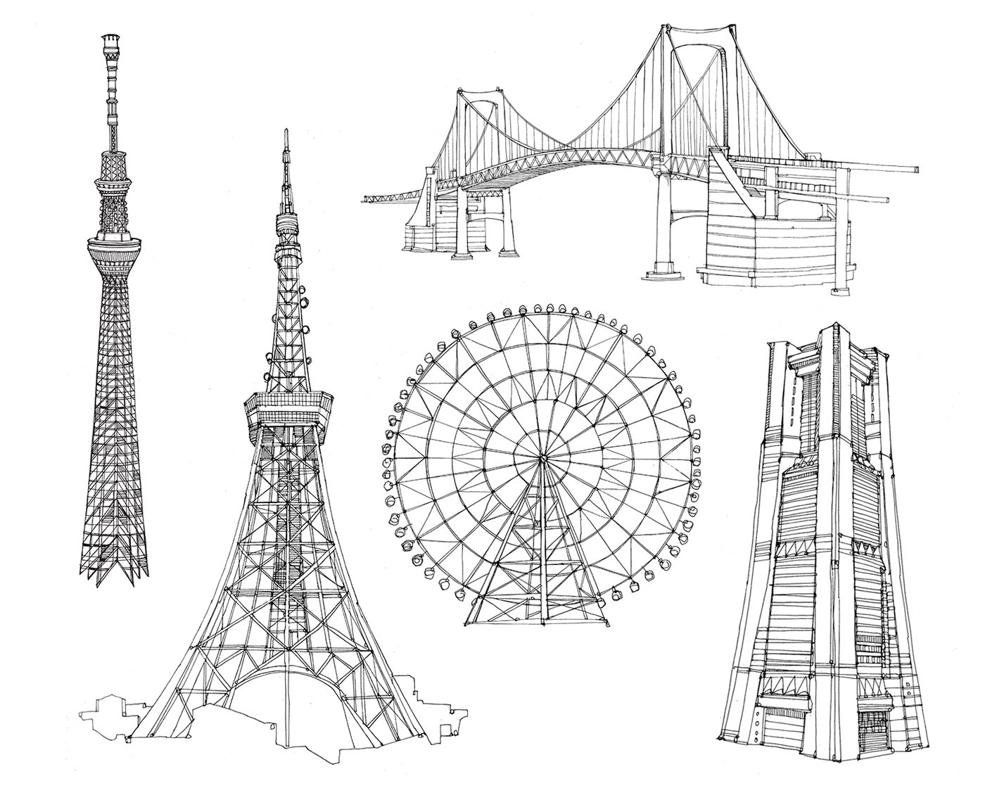 Телевизионная башня Токио чертеж