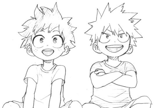 Мидория и Бакуго чб