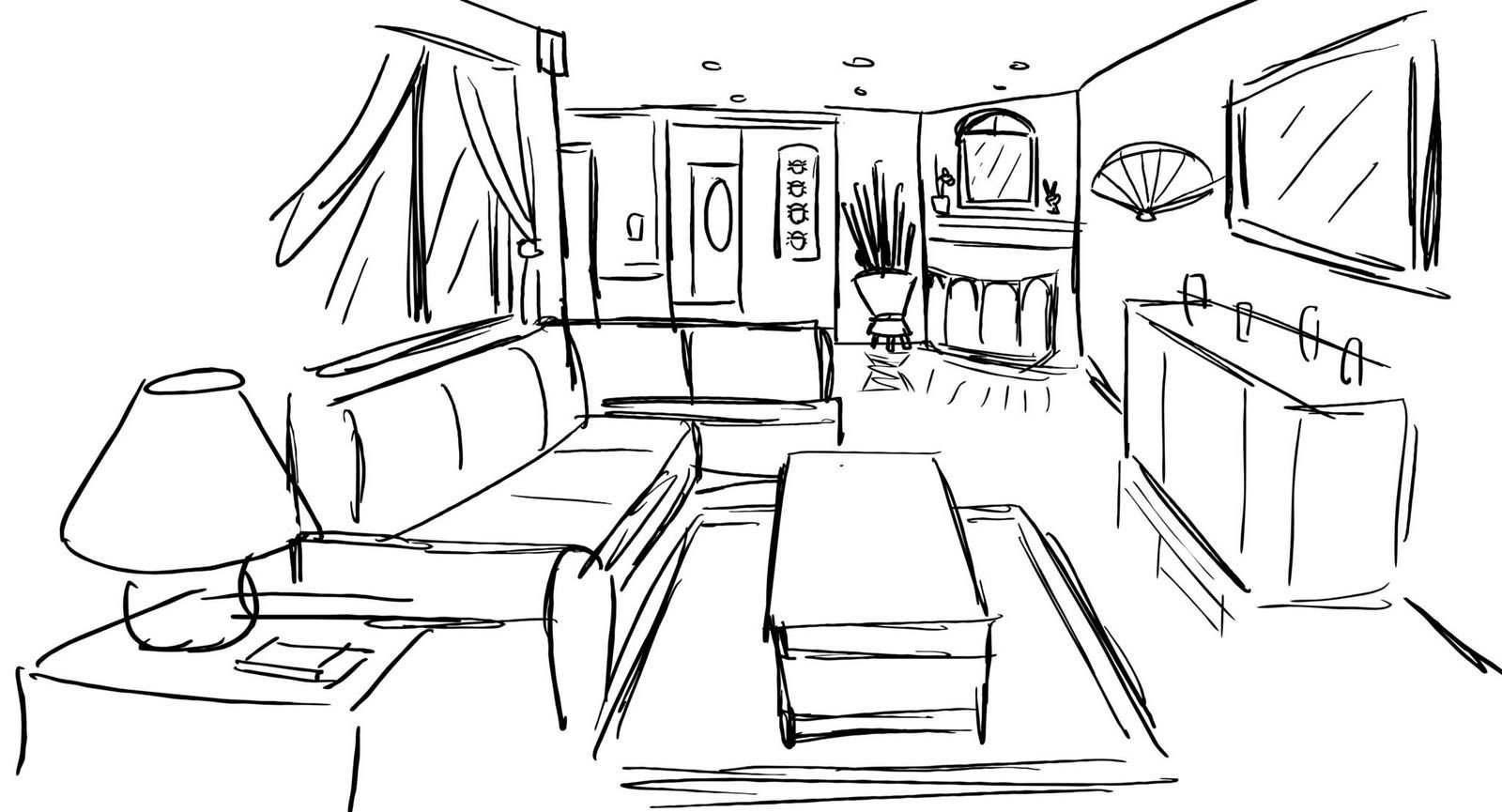 Рисунки эскизов интерьеров комнат в квартире