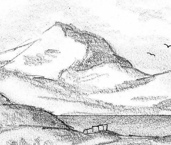 Как нарисовать горы и море карандашом