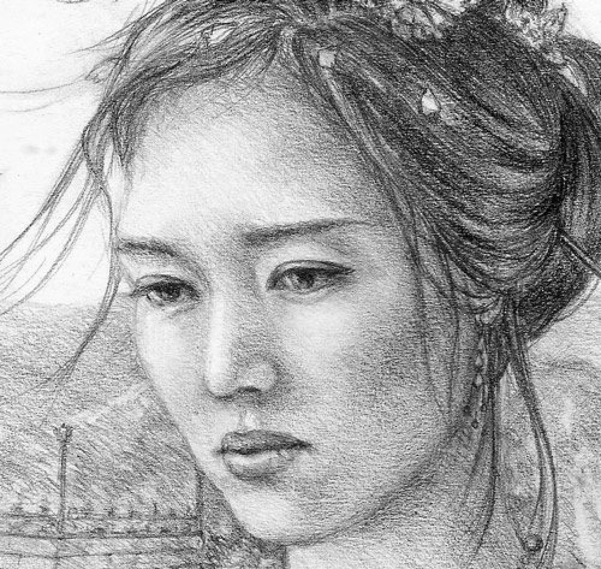 Портрет азиата карандашом