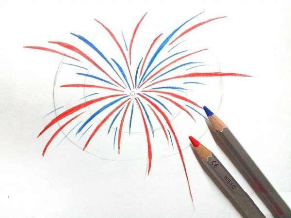 Рисование салюта карандашами для детей