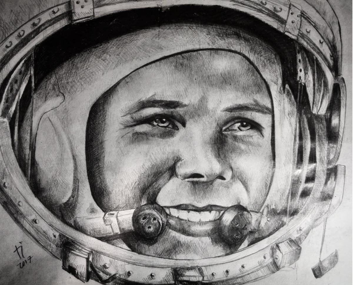 Как нарисовать гагарина. Портрет Космонавта Гагарина.
