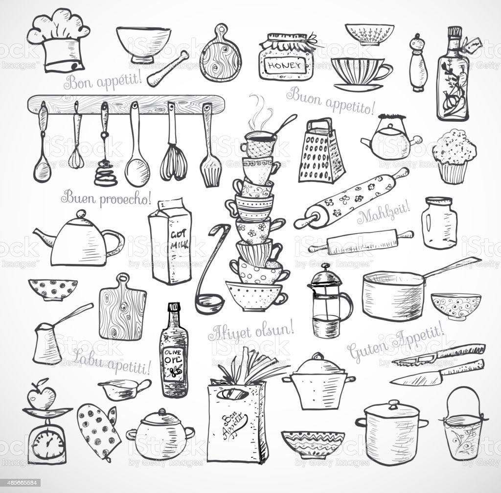 Набор предметов для кухни раскраска