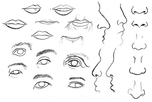 Рисование отдельных частей лица