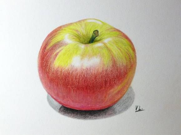 Натюрморт яблоки цветными карандашами