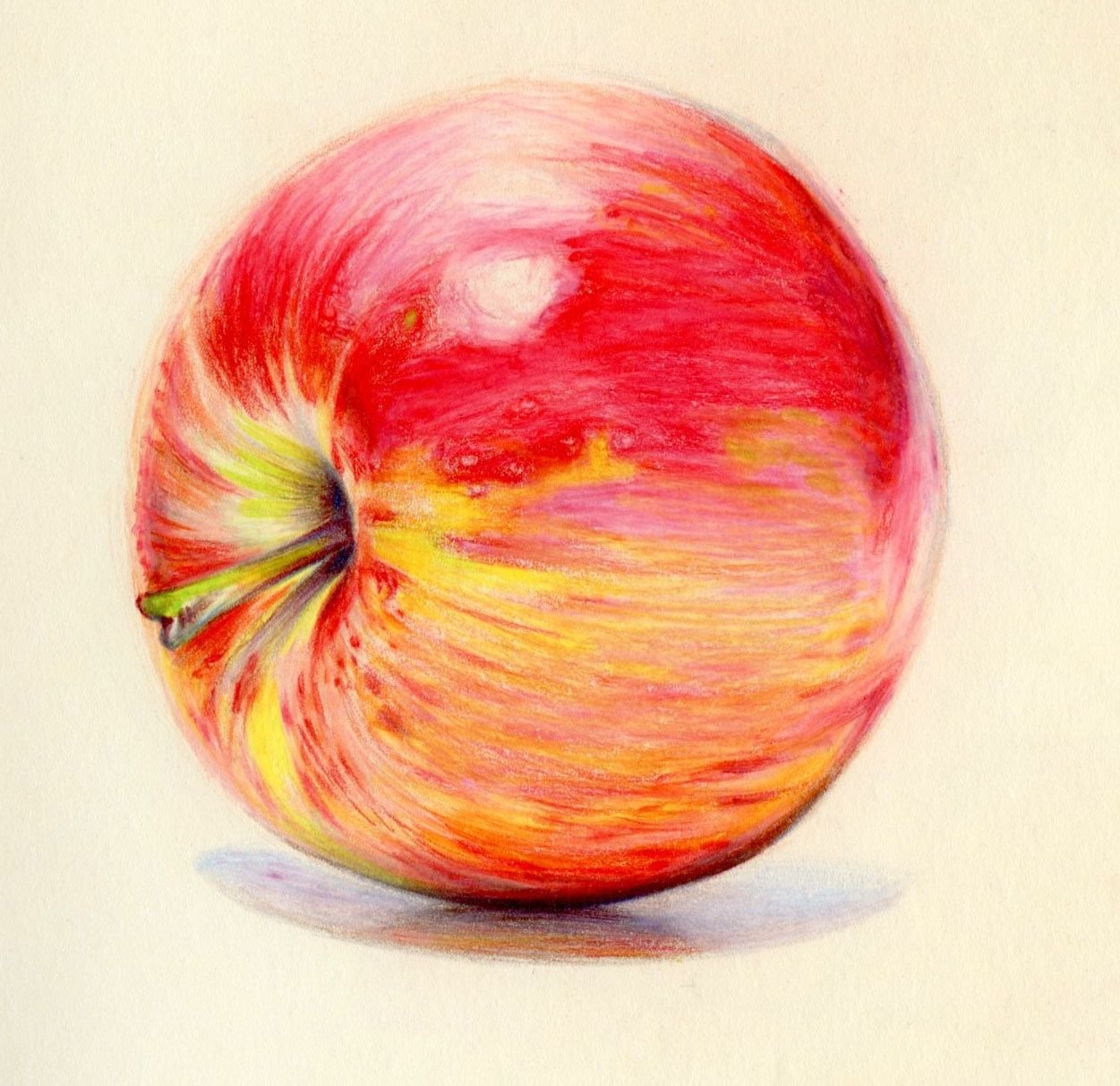 Яблоко рисование красками и карандашами цветными