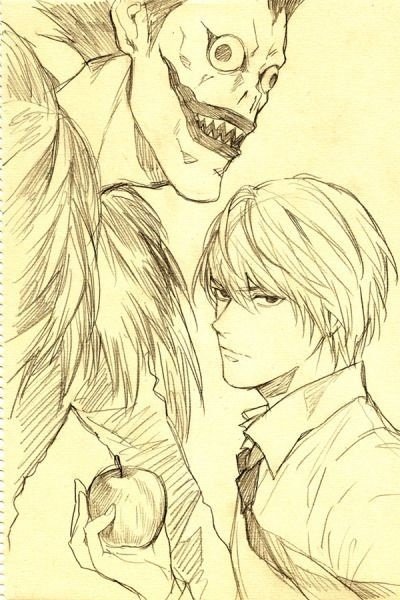 Ягами Лайт и рюк карандашом