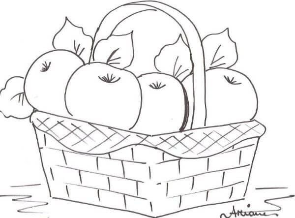 Корзина с фруктами карандашом
