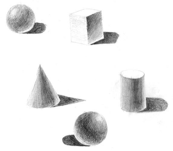 Шар куб и цилиндр светотенью