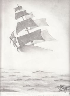 Рисунки карандашом на ватмане корабль