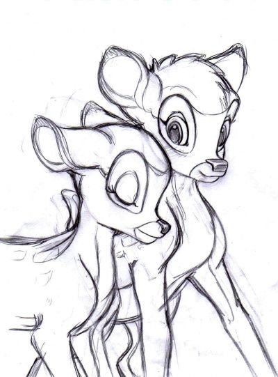 Бэмби рисунок карандашом