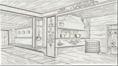 Русская изба внутри раскраска