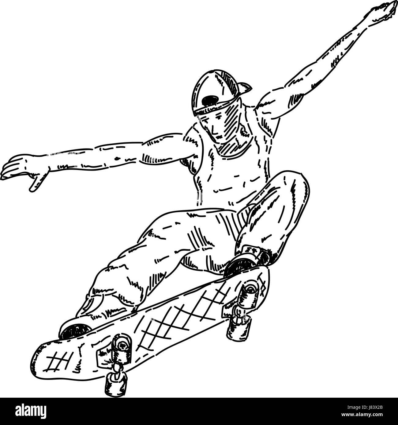 Зарисовка мальчик на скейте