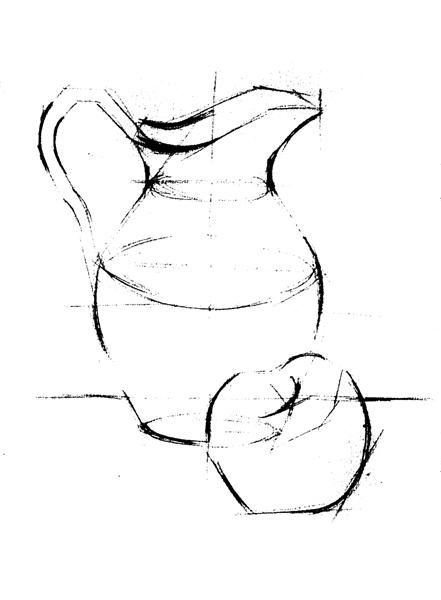 Рисование натюрморта кувшин и яблоко