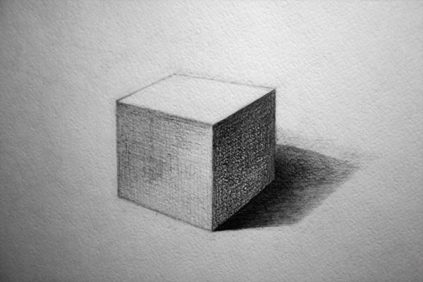 Куб карандашом с тенью
