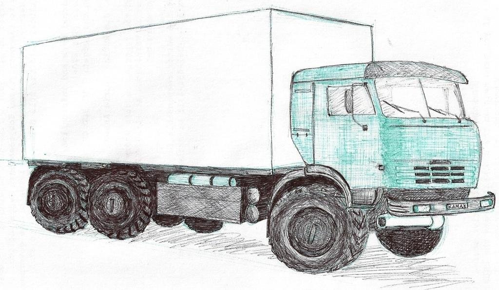 Нарисовать грузовой автомобиль карандашом - 92 фото