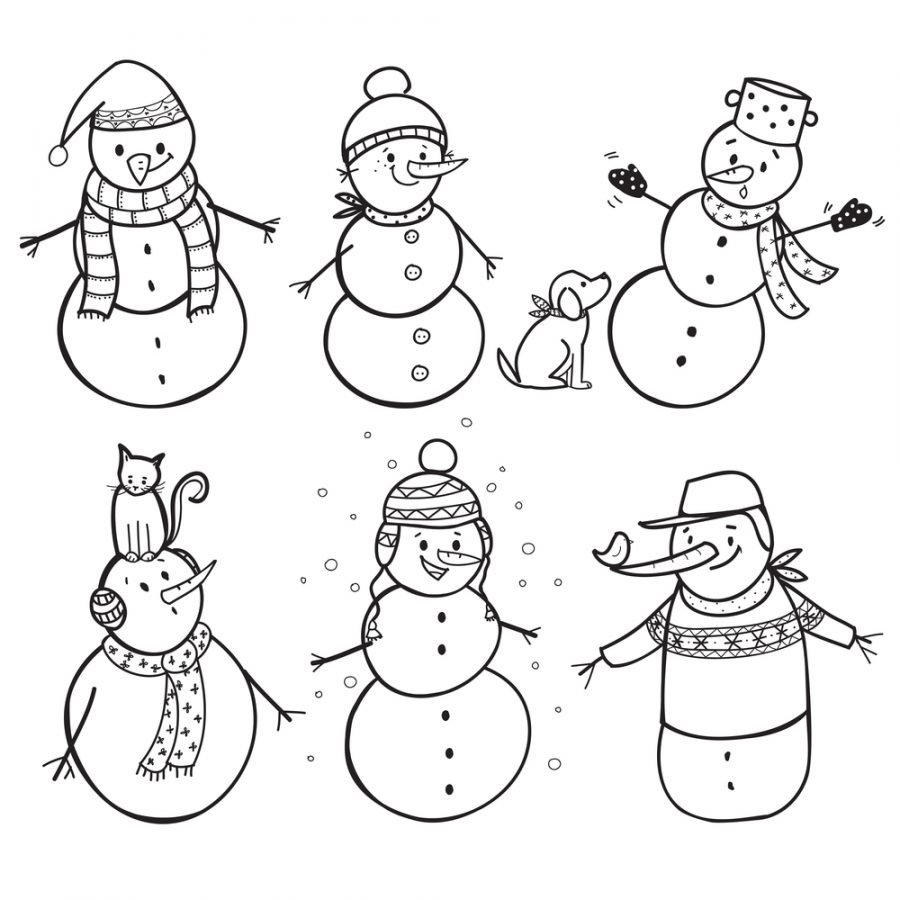 Маленькие новогодние рисунки Снеговик