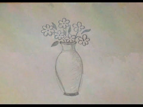 Ваза с цветами карандашом с тенью