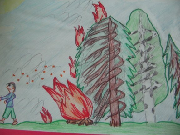 Огонь в лесу рисунок для детей