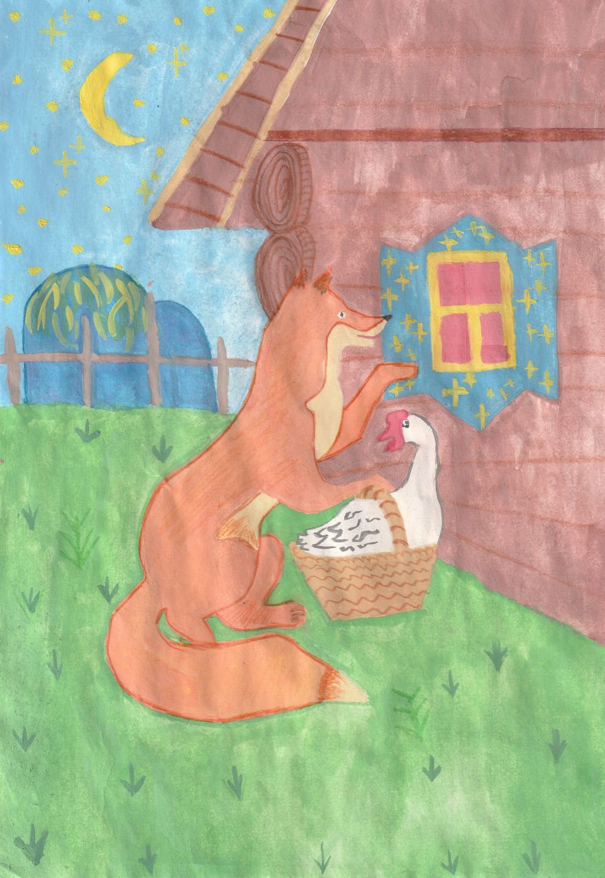 Детский рисунок лисичка со скалочкой