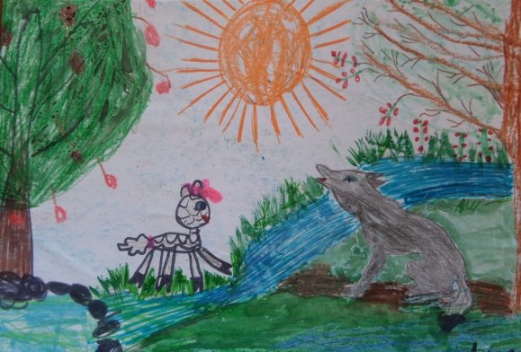 Детский рисунок волк и ягненок