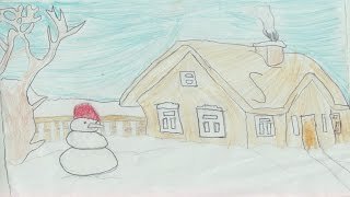 Зимнее утро рисунок карандашом