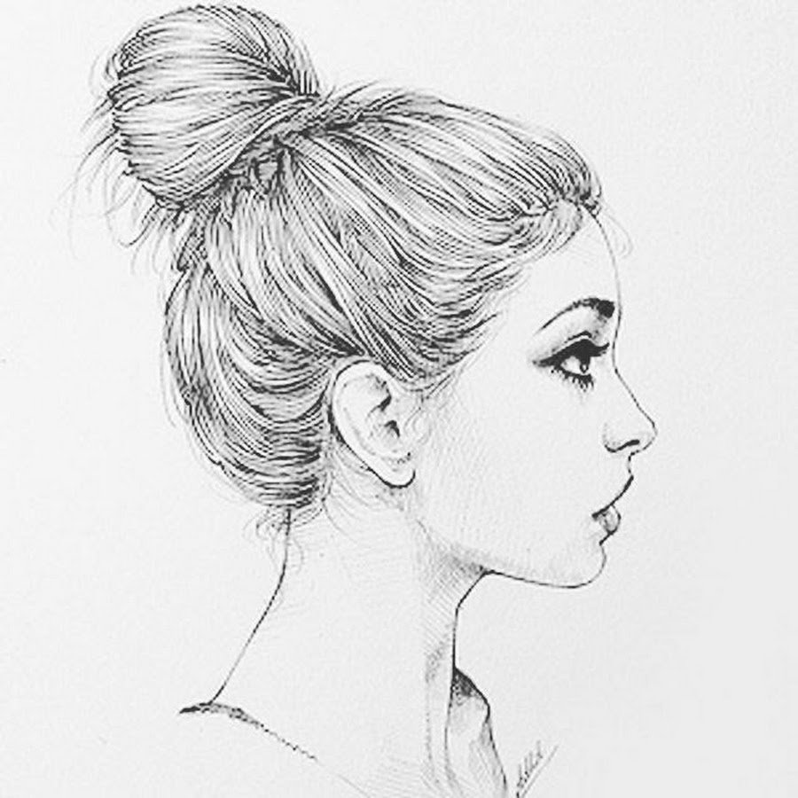 Портрет девушки в профиль карандашом