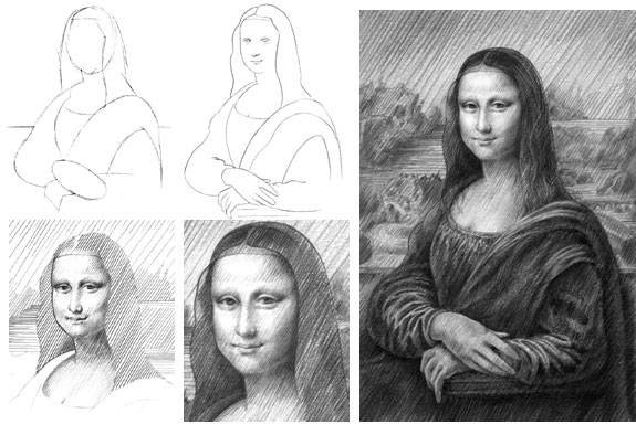 Леонардо да Винчи Мона Лиза карандашом