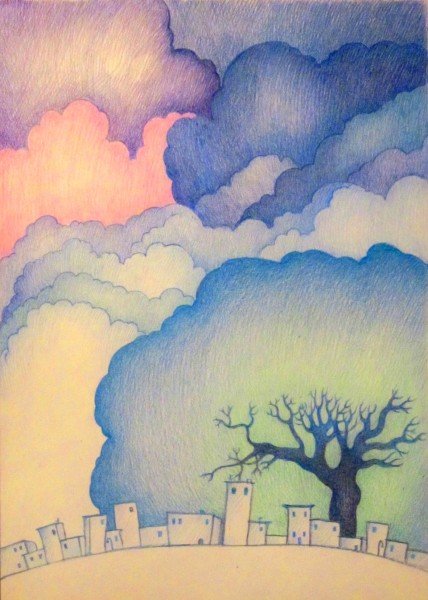 Небо цветными карандашами