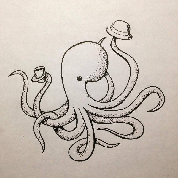 Осьминог рисунок для детей карандашом (44 фото)