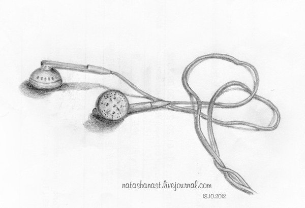 Наушники в простом карандаше