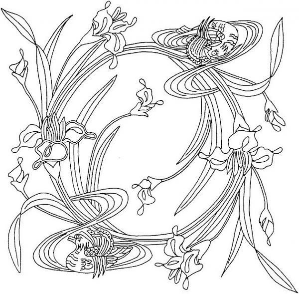 Цветы контур ар нуво