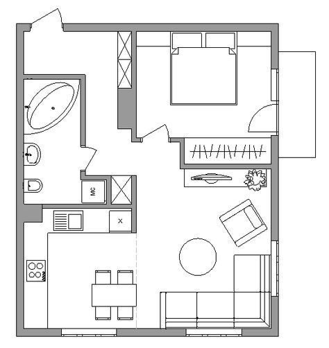 Угловая однушка планировка