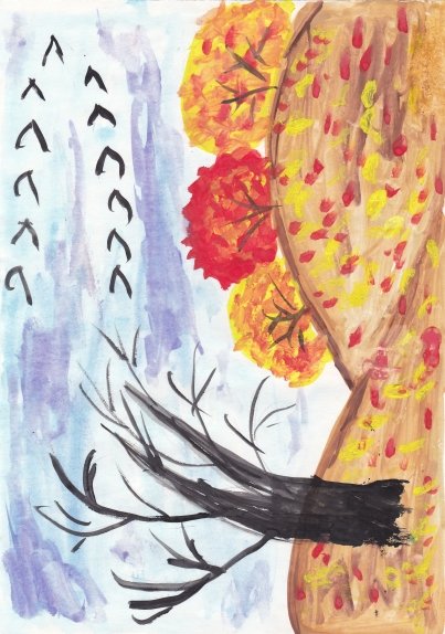 Рисование улетают птицы