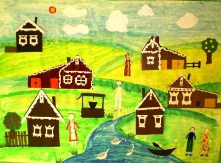 Коллективное панно деревня