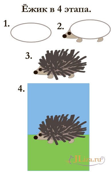 Ежик пошагово рисунок (49 фото)