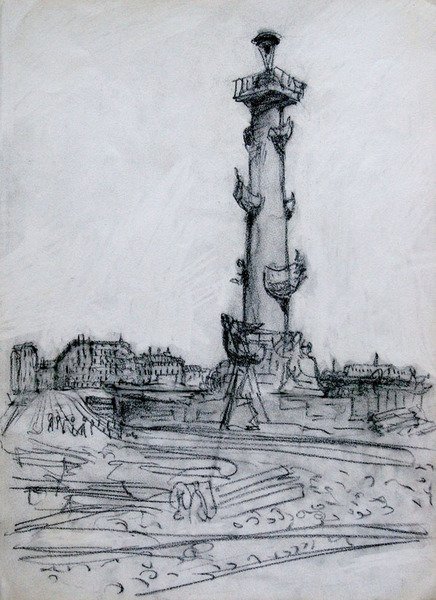 Стрелка Васильевского острова акварель