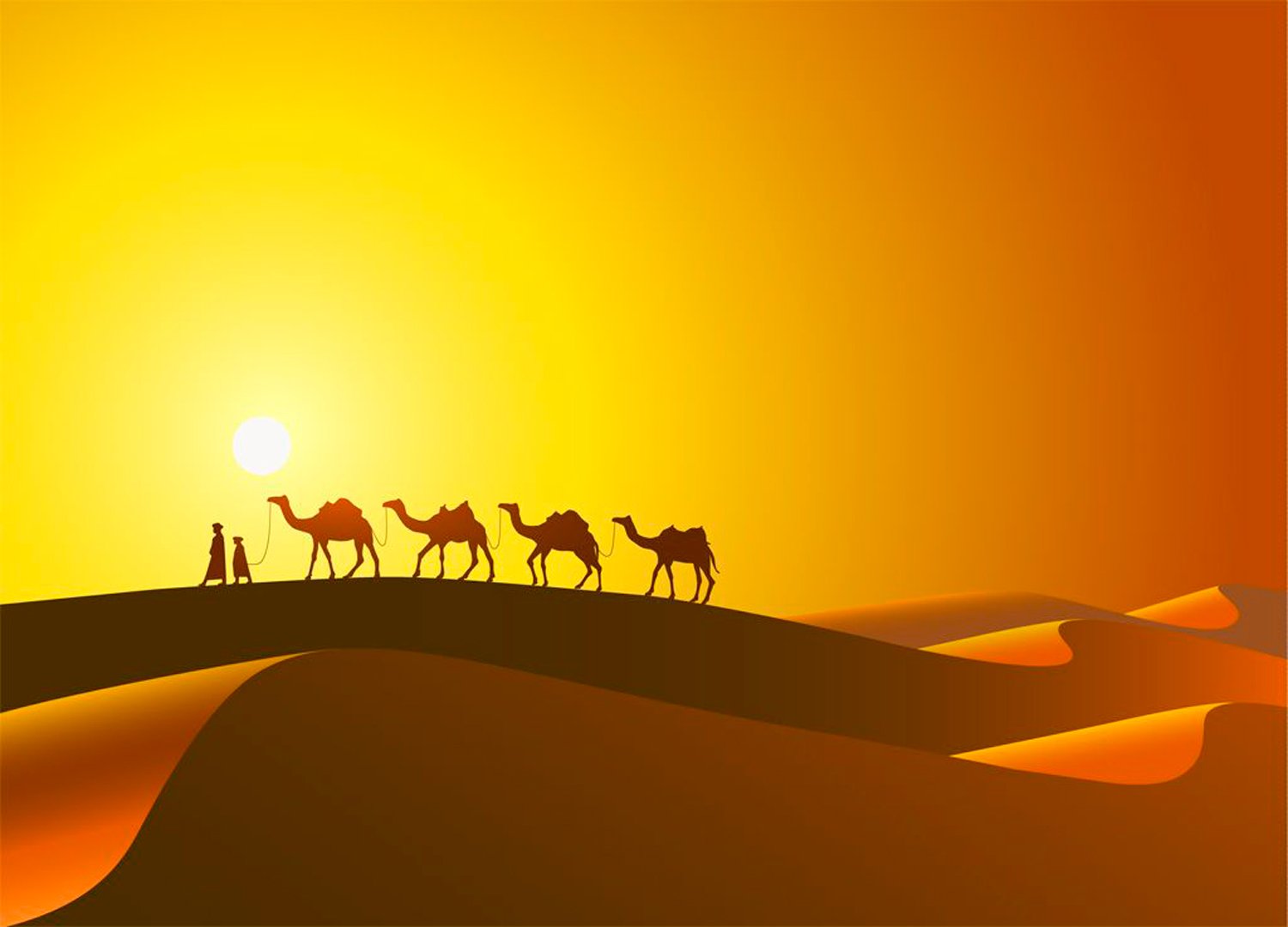 Караван верблюдов в пустыне вектор