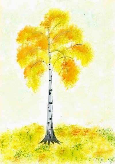 Рисуем березу осенью