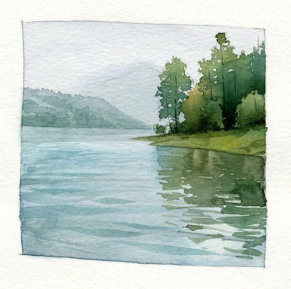 Акварелью Этюд море,река,озеро