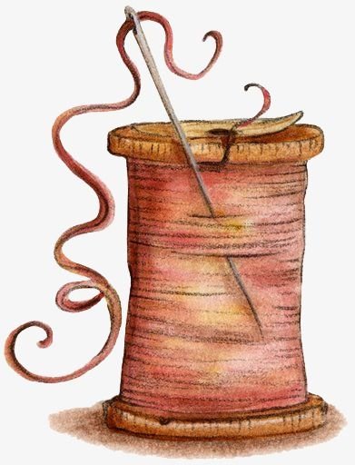 Нитки и иголка акварель