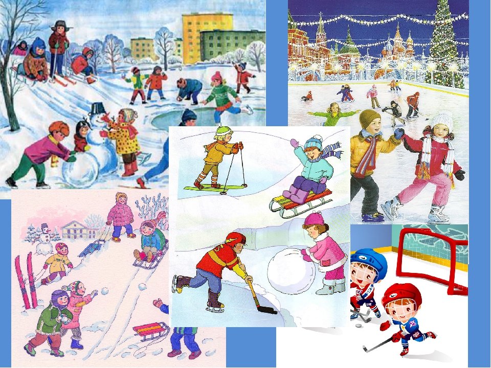 Зимние игры какие виды есть. Сюжетная картина зимние развлечения. Зимние игры для детей. Зимние развлечения для дошкольников. Зимние виды спорта для детей.