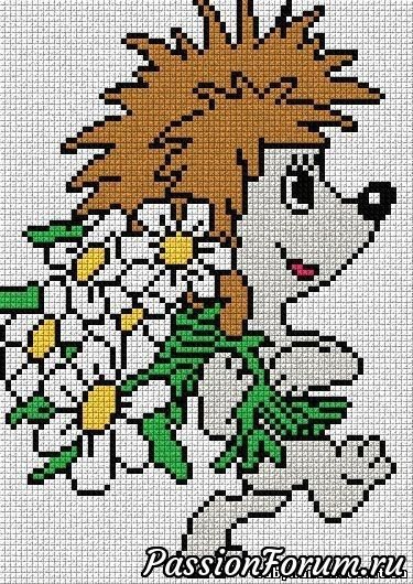 Вышивка крестиком Ежик из мультика